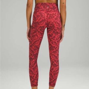 Lululemon High-Rise Wunder Under Leggings – Red Botanical Print, Size 4